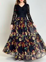 فستان زهور المساء – مزيج الدانتيل والشيفون