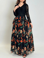 فستان زهور المساء – مزيج الدانتيل والشيفون