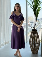 فستان ميد ناعم مكشوف الاكتاف