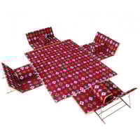 طقم جلسه شعبية 9 قطع لون عنابي منقوش أرضي4 كراسي أ...