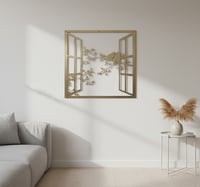 منظر جداري نافذة وطيور معدن