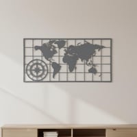 لوحة حائط معدنية خريطة العالم - تثبت بلاصق قوي مرف...