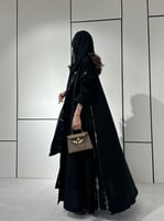 عباية اسود ب أضافة لينن مشجر