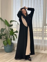 عباية كريب ب اضافه شيفون باللون البيج