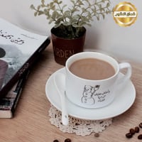 طقم كوب وصحن وملعقه أبيض