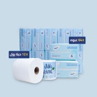 البكج العملاق عرض 96 عبوة من مناديل رافال + ١٢ رول...