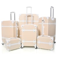 طقم شنط سفر كلاسيكي فينتيج مكون من 7 قطع لون بيج