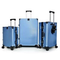 طقم شنط سفر 3 قطع ABS مع إطار ألومنيوم لون أزرق