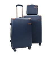 طقم حقائب سفر مخطط بجوانب 4 قطع سحب كبيرة + قطعة ي...