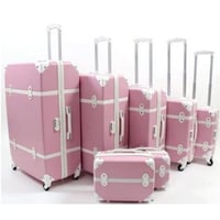 طقم شنط سفر 7 قطع وردي على شكل حزام كلاسيكي