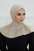 قبعة حجاب دبل سترتش ربط - بيج فاتح