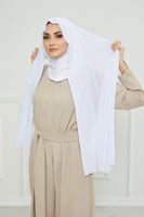 طرحة شيفون مع قبعة كاملة مشبوكة - أبيض