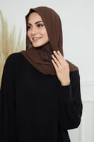 طرحة شيفون مع قبعة كاملة مشبوكة - بني