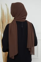 طرحة شيفون مع قبعة كاملة مشبوكة - بني