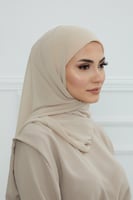 طرحه شيفون مع قبعة - بيج