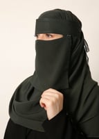 طرحة مع نقاب خامة ليزر- لون زيتي