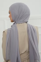 طرحه شيفون مع قبعة - رمادي