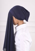 طرحة بناتي شيفون مشبوكة مع قبعة - كحلي