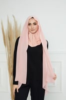 طرحة شيفون مع قبعة كاملة مشبوكة - وردي