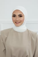 طرحه شيفون مع قبعة - ابيض