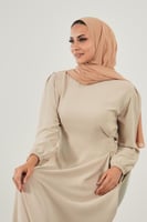 طرحة شيفون مع قبعة كاملة مشبوكة - بيج