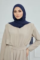 طرحة شيفون مع قبعة كاملة مشبوكة - كحلي