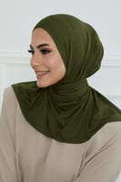 قبعة حجاب دبل سترتش ربط - أخضر زيتي