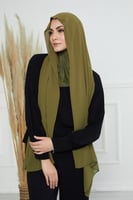 طرحة شيفون مع قبعة كاملة مشبوكة - زيتي