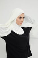 طرحة شيفون مع قبعة كاملة مشبوكة - ابيض