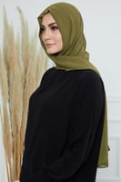 طرحة شيفون مع قبعة كاملة مشبوكة - زيتي