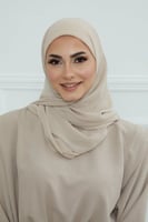 طرحه شيفون مع قبعة - بيج