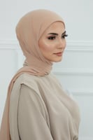 طرحه شيفون مع قبعة - بيج