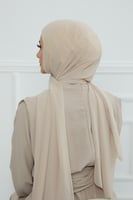 طرحه شيفون مع قبعة - بيج