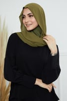 طرحة شيفون مع قبعة كاملة مشبوكة - زيتي