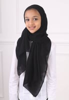 طرحة بناتي شيفون مشبوكة مع قبعة - اسود