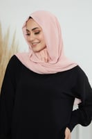 طرحة شيفون مع قبعة كاملة مشبوكة - وردي