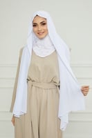 طرحة شيفون مع قبعة كاملة مشبوكة - أبيض