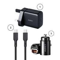 عرض بكج AUKEY شاحن جداري + كيبل قماش + شاحن سيارة...