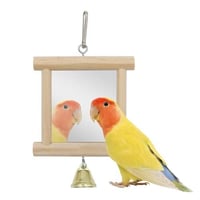 مرآة طيور مع جرس ببغاء معلق على شكل جرس