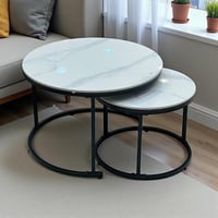 طقم طاولات قهوة دائرية بتصميم رخامي أبيض (قطعتين)