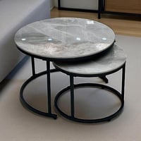 طقم طاولات قهوة دائرية بتصميم رخامي (قطعتين)