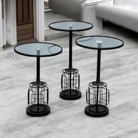 طقم طاولات جانبية زجاجية بتصميم معدني عصري – 3 قطع