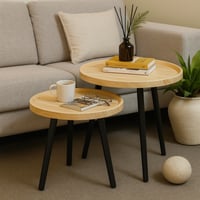 طقم طاولات "لينو" الخشبية – قطعتين بلون بيج أنيق