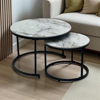 طقم طاولات قهوة دائرية بتصميم رخامي أبيض مزخرف (قط...