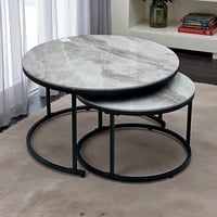طقم طاولات قهوة دائرية بتصميم رخامي رمادي (قطعتين)