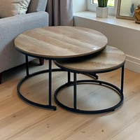 طقم طاولات قهوة خشبية دائرية (قطعتين)