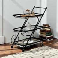 عربة تقديم معدنية بزجاج شفاف وعجلات فاخرة بتصميم ع...