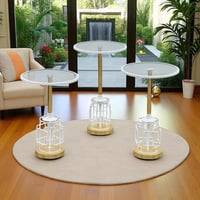 طقم طاولات جانبية زجاجية بتصميم معدني عصري – 3 قطع