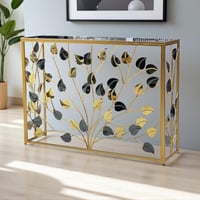 طاولة مدخل فاخرة بإطار ذهبي ونقشة أوراق مزدوجة – ت...