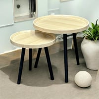 طقم طاولات "لينو" الخشبية – قطعتين بلون بيج أنيق